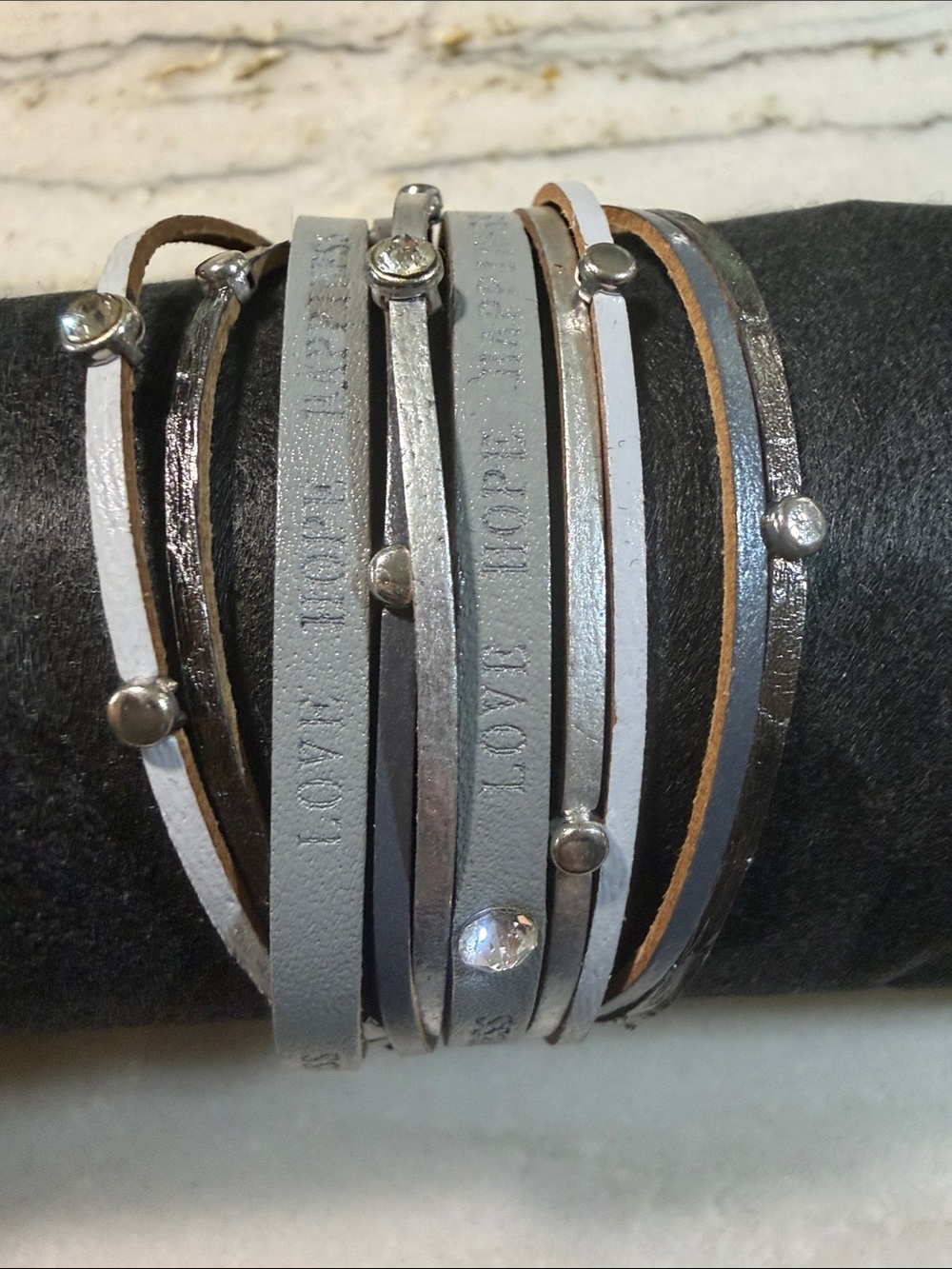 Leather Wrap Bracelet in Shades of Silver - Unbranded